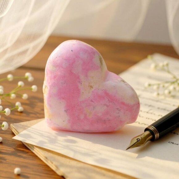 Natural Pink Rhodochrosite Quartz Crystal Heart ✦ Polished Palm Stone from Peru - Picture 9 of 11